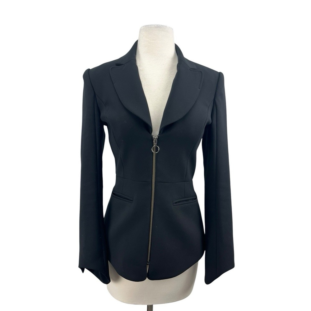 ALEXIS Zipper Blazer Small Black O Ring Structured Jacket Career Interview